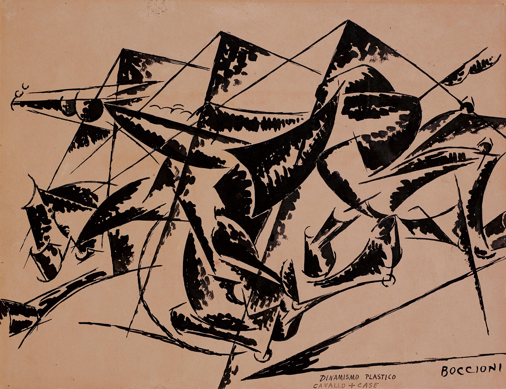 Umberto Boccioni, Plastic Dynamism Horse + Houses, 1914