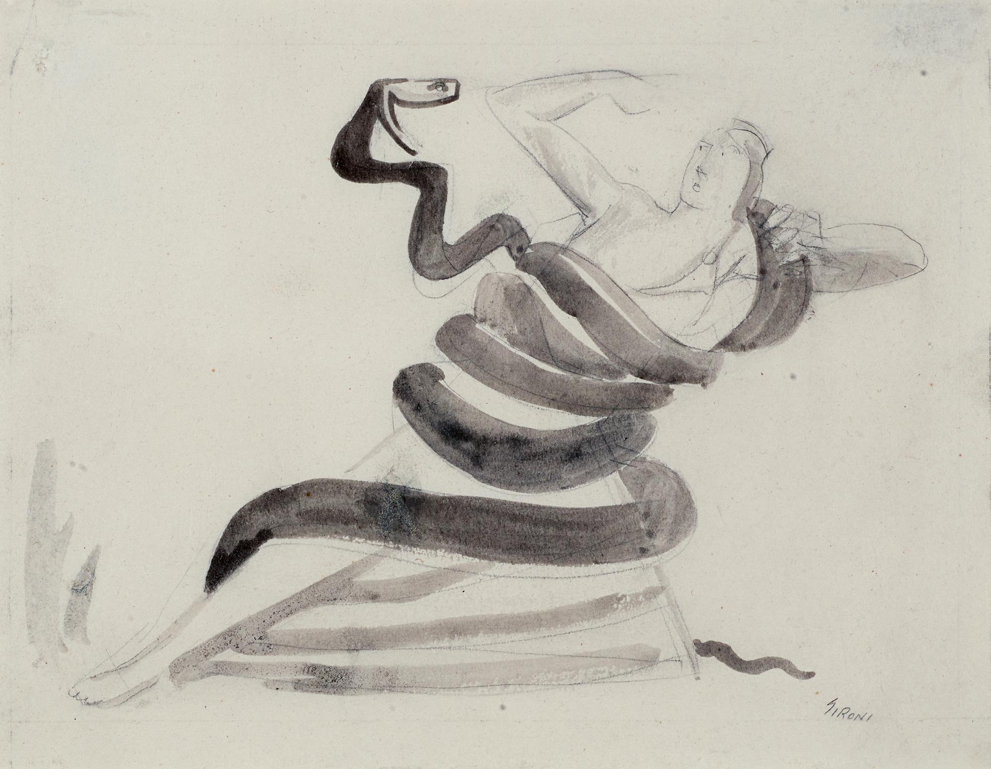 Mario Sironi, Man and Python (drawing for a political cartoon), c.1924
